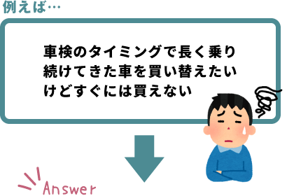 車検のタイミングで長く乗り続けてきた車を買い替えたいけどすぐには買えない