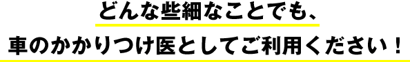 どんな些細なことでも、 車のかかりつけ医としてご利用ください！